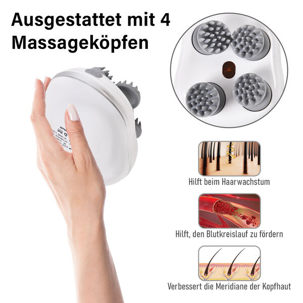 Kopfmassagegerät mit 4 Massageköpfen in weiß image number 14