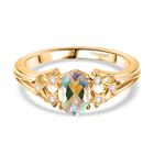 D joy AAA Premium Malagasy Regenbogen Mondstein, Moissanit Ring 925 Silber 750 Gelbgold Vermeil (Größe 19.00) ca. 0.75 ct