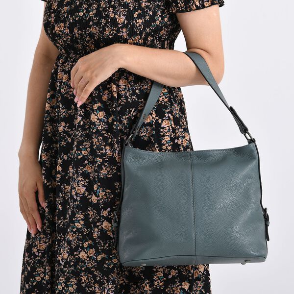 Leder-Crossbody-Tasche mit 3 Tragevarianten, 32x12x25 cm, Blau image number 4