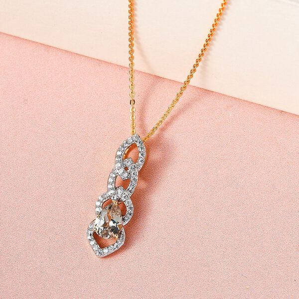 AAA Turkizit und wei&szlig;er Zirkon-Anh&auml;nger mit Kette, 925 Silber Gelbgold Vermeil ca. 1.12 ct image number 3
