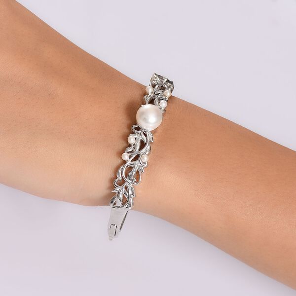 Süßwasser Perle (10.5 mm, 3 mm) Armreif ca. 19 cm Messing image number 3