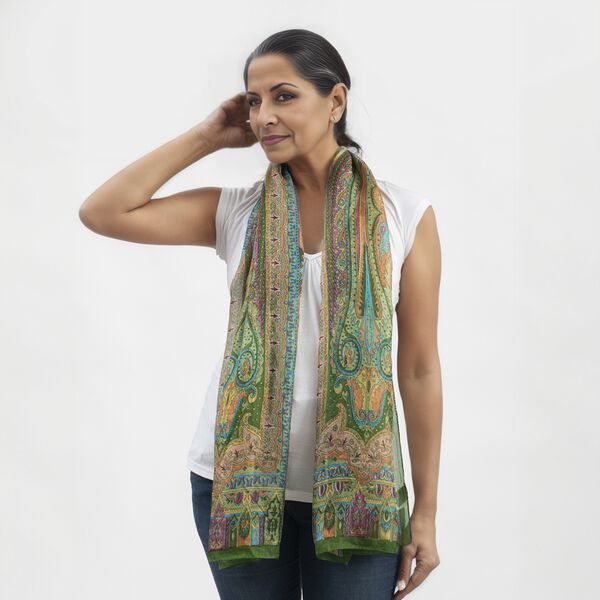 100% Natur Seide, Designer Schal, 50x160 cm, Olivgr&uuml;n image number 3