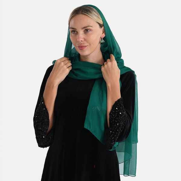 LA MAREY 2er-Set 110x180cm Seidenschal aus 100% Maulbeerseide mit Ohrringen, Dunkelgrün image number 4