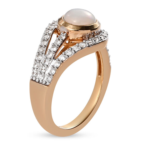 Natürlicher Äthiopischer Opal und Zirkon Ring 925 Silber vergoldet  ca. 1,02 ct image number 5