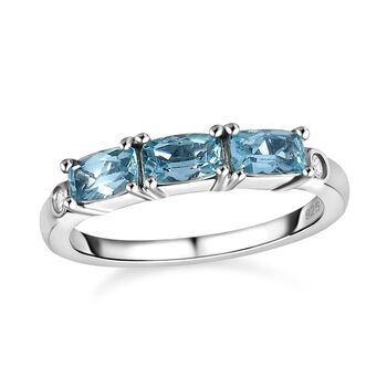 Paraiba-Apatit, Moissanit Ring 925 Silber platiniert (Gr&ouml;&szlig;e 18.00) ca. 0,89 ct