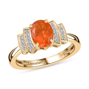 AAA Feuer opal, Lab Grown Diamant SI/GH Ring 375 Gold (Gr&ouml;&szlig;e 18.00) ca. 0,96 ct