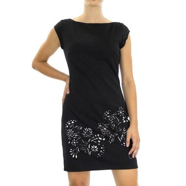 DESIGUAL, Designer-Kleid mit kurzen Ärmeln und floralem Laserschnitt, Schwarz, Größe 40
