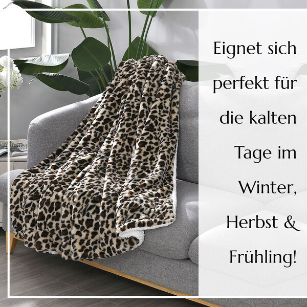 Kunstfell Decke mit Leopardenmuster,  Beige image number 10