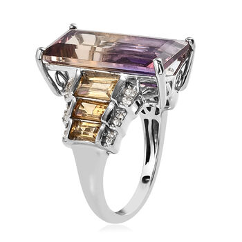 Ametrin und Mehrfarbige Edelstein-Ring, 925 Silber platiniert  ca. 10,55 ct