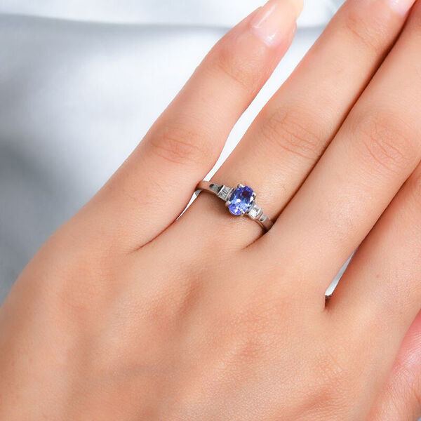 Tansanit und Zirkon Ring 925 Silber Platin-&Uuml;berzug image number 3