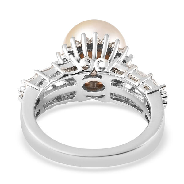 Goldener Südsee Perle und Zirkon-Ring in Silber image number 5