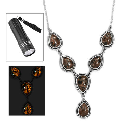 Handgearbeitetes, nat&uuml;rliches Yooperlith Collier, ca. 45 cm, 925 Silber ca. 12.09 ct