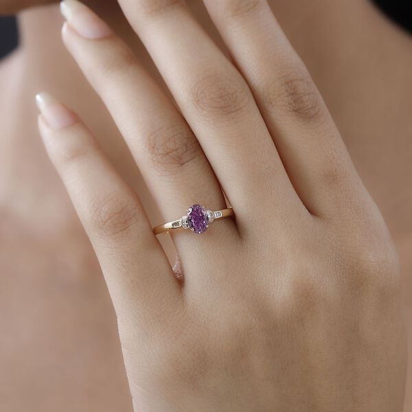AA Lila Spinell, weißer Diamant Ring, 375 Gold (Größe 19.00) ca. 0.84 ct image number 3