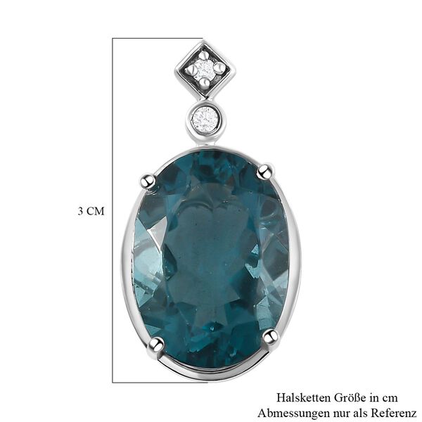 AAA Blaugr&uuml;ner Fluorit und wei&szlig;er Zirkon-Anh&auml;nger, 925 Silber platiniert ca. 14.91 ct image number 6