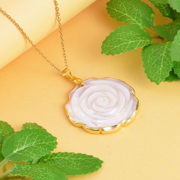 Weißer Muschelkernperlen Anhänger mit Kette im Schmuckset, Edelstahl IP-Gelbbeschichtung ca. 23.00 ct image number 2