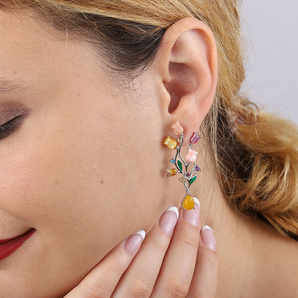 JARDIN-KOLLEKTION Mehrfarbig Perlmutt und Gelbe Jade, Mehrfarbig Edelstein Ohrhänger 925 Silber Rhodium-Überzug  image number 2