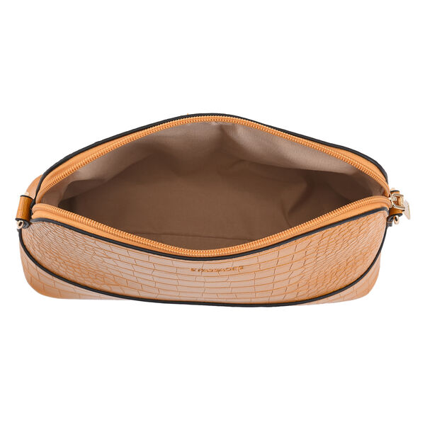 Passage - 4er-Set, Handtasche, Crossbody Tasche, Clutch und Brieftasche mit Kroko-Prägung, Blumenmuster, Senfgelb image number 5