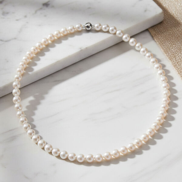 Wei&szlig;e Muschelkernperle (9-11 mm) Halskette ca. 60 cm 316L Edelstahl image number 1