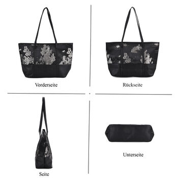 Gro&szlig;e Tragetasche mit Blumenmuster, 48&times;29&times;14 cm, Schwarz