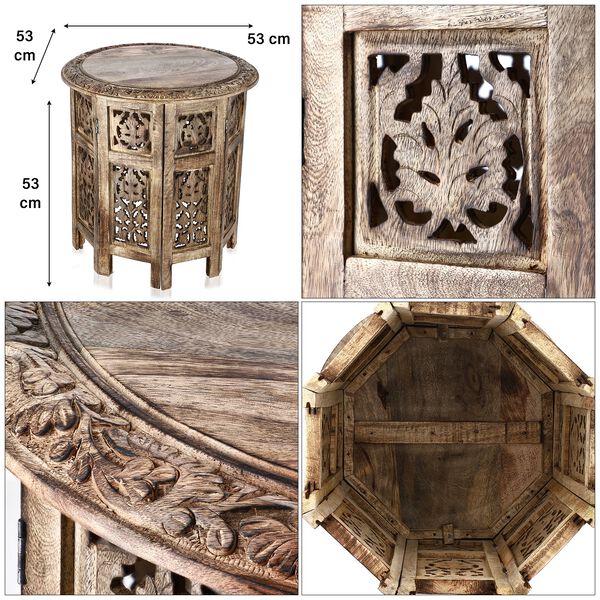 NAKKASHI handgeschnitzter Beistelltisch aus Mangoholz, 45 x 45 x 45 cm, braun image number 5