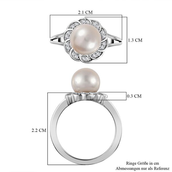 Süßwasser Perle, Weißer Zirkon Ring, 925 Silber platiniert (Größe 21.00) image number 7