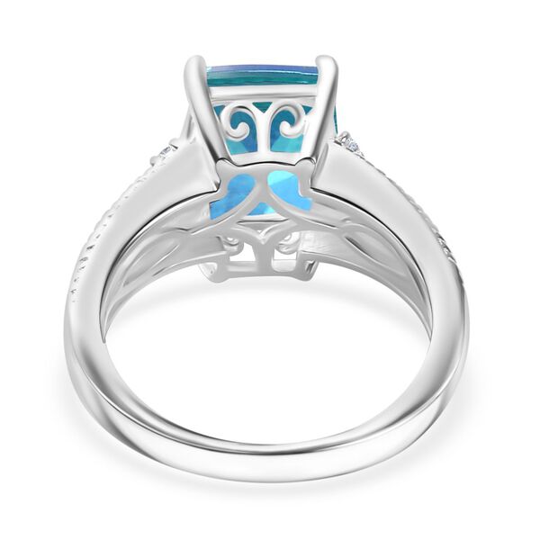 Indischen Ozean Quarz, Wei&szlig;er Zirkon Ring 925 Silber (Gr&ouml;&szlig;e 16.00) ca. 3,31 ct image number 5