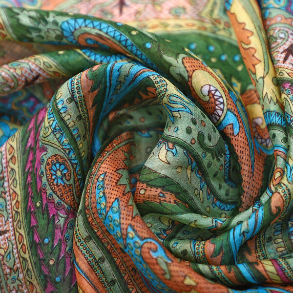 100% Natur Seide, Designer Schal, 50x160 cm, Olivgr&uuml;n image number 6