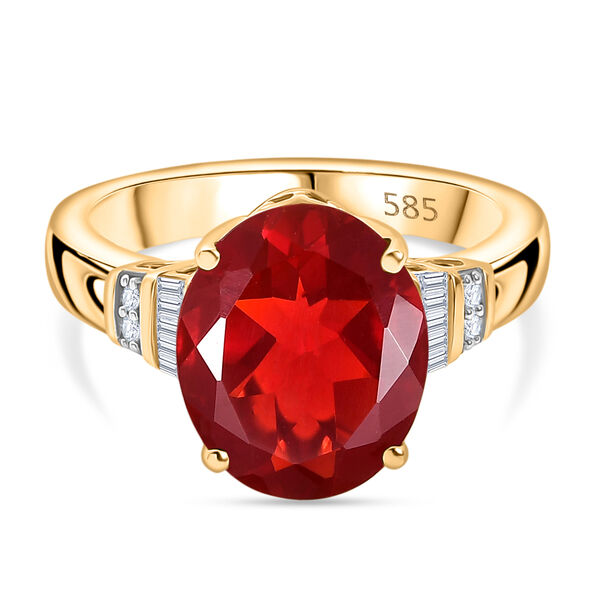 AAAA Mexikanischer Kirschfeuer-Opal, Wei&szlig;er Diamant Ring 585 Gelb Gold (Gr&ouml;&szlig;e 18.00) ca. 3.34 ct