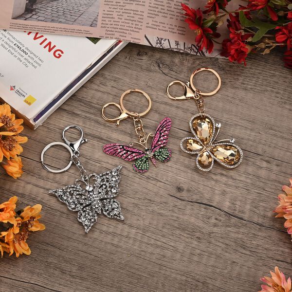 3er-Set - Mehrfarbiger Kristall-Schlüsselanhänger, Schmetterling image number 1