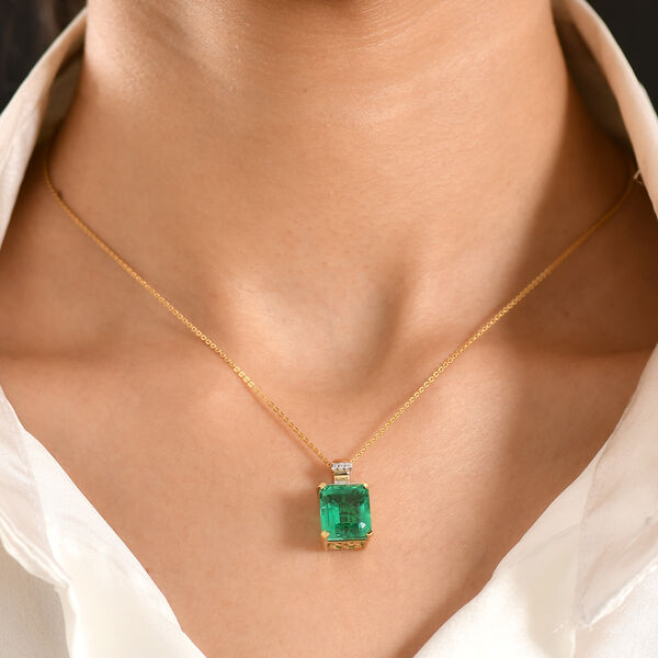 D'Joy Smaragd-Quarz Triplette, Wei&szlig;er Zirkon Schmuckset ca. 50 cm 925 Silber 750 Gelbgold Vermeil ca. 7,21 ct. image number 2