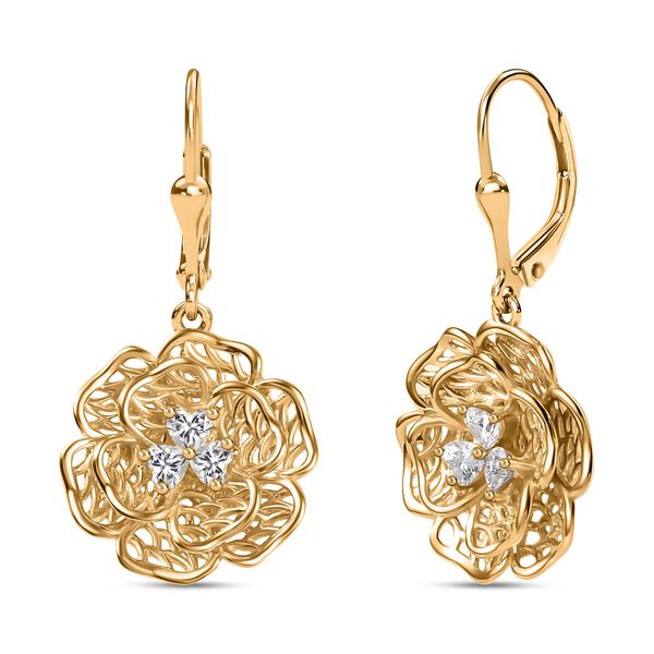 Florale Moissanit-Ohrringe, 925 Silber 750 Gelbgold Vermeil - 0,64 ct.