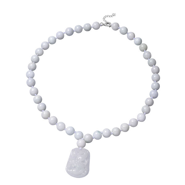 Wei&szlig;e Jade Halskette 45 cm 925 Silber rhodiniert ca. 413,50 ct