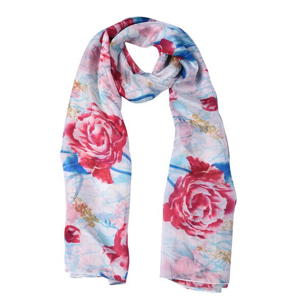 LA MAREY: Bedruckter Schal aus 100% Maulbeerseide, Blumenmuster, inkl. Geschenkbox, Wei&szlig;-Rot-Blau&nbsp; image number 4