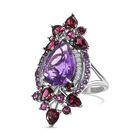 AA Afrikanischer Amethyst, Rhodolith Granat Ring, 925 Silber platiniert (Gr&ouml;&szlig;e 17.00) ca. 8.64 ct