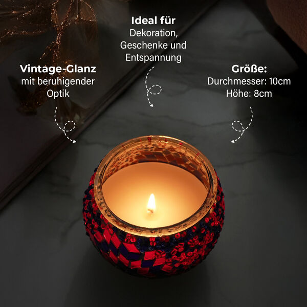 Aromatische Lavendel-Sojawachs-Duftkerze im handgefertigten Mosaikglas, 10x8 cm image number 4