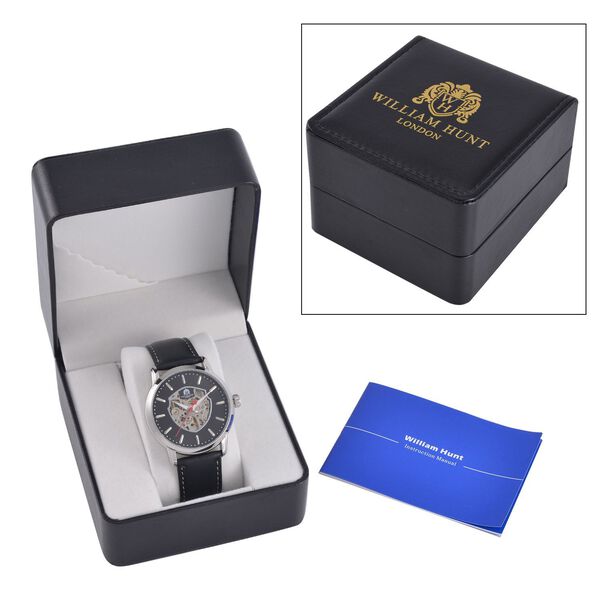 WILLIAM HUNT -  Uhr mit Automatikwerk, 5 ATM Wasserbest&auml;ndigkeit, Skelettdisplay und schwarzem Lederarmband, 25 cm image number 8