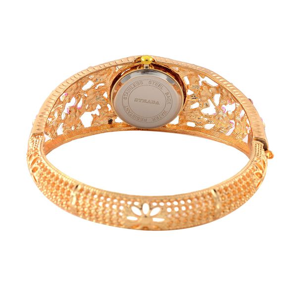 Strada - Elegante Bangle-Uhr mit Gold-Sonne-Zifferblatt, Lila und wei&szlig;e Kristallen, Japanischem Uhrwerk, Reiner Edelstahl, emailliert, Rosa image number 7