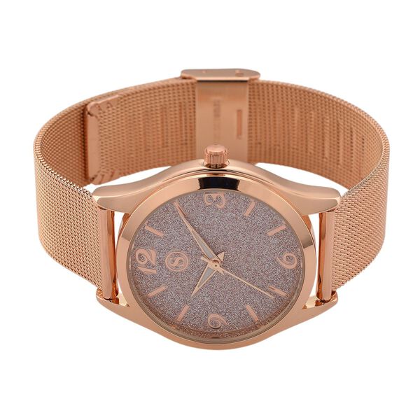 STRADA Stardust Dial Uhr mit japanischem Uhrwerk und ros&eacute;goldfarbenem 316L Edelstahl -Mesh-Armband image number 5