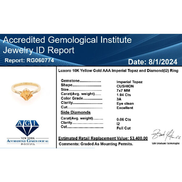 LUXORO zertifiziert und geprüft AAA kaiserlicher Topas und Diamant Ring in 417 Gold - 2 ct. image number 5