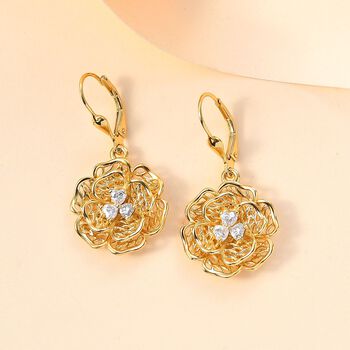 Florale Moissanit-Ohrringe, 925 Silber 750 Gelbgold Vermeil - 0,64 ct.