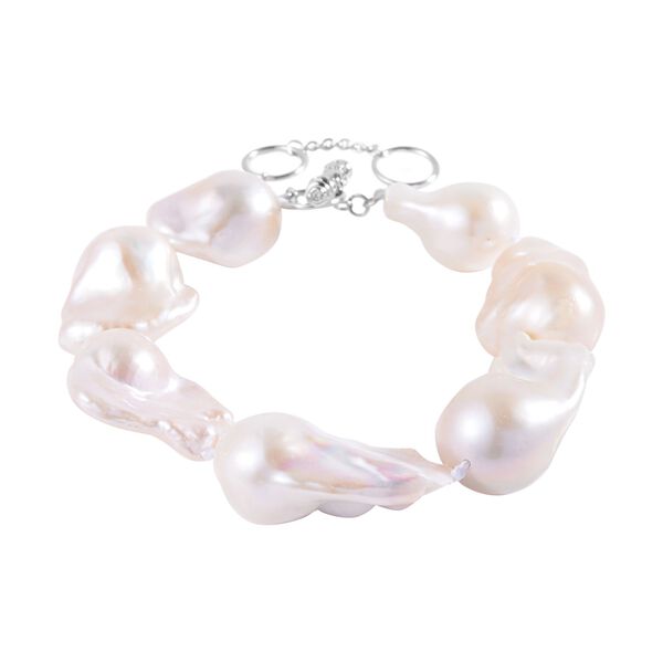 Wei&szlig;e S&uuml;&szlig;wasser Perle, Roter Granat Armband ca. 20 cm 925 Silber rhodiniert image number 4