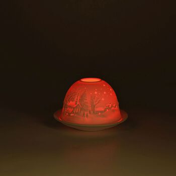 LED-Porzellan-Teelichthalter - Motiv Winterkapelle, 13-Farben-LED mit Fernbedienung, Durchmesser 10,5 cm, H&ouml;he 7,5 cm