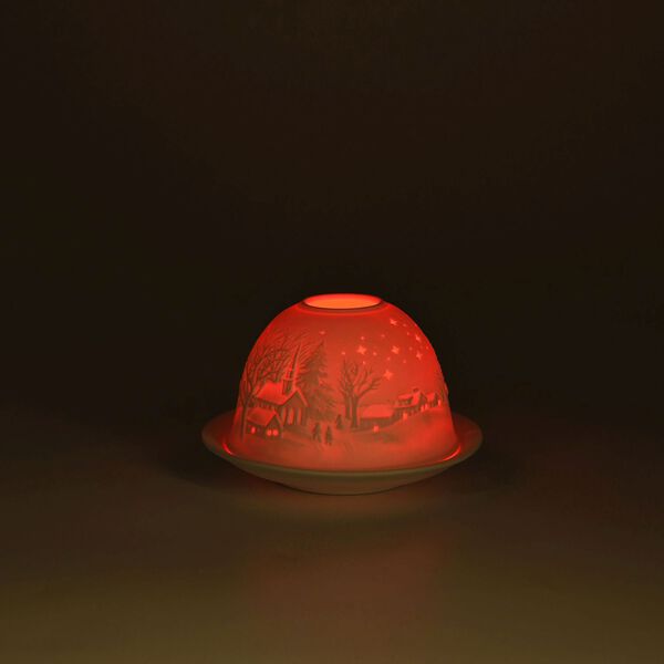 LED-Porzellan-Teelichthalter - Motiv Winterkapelle, 13-Farben-LED mit Fernbedienung, Durchmesser 10,5 cm, Höhe 7,5 cm image number 1