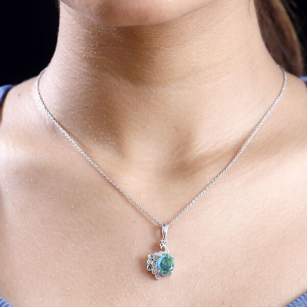 Pfau Quarz Triplett, mehrfarbiger Saphir und schwarzer Spinell-Anh&auml;nger mit 45cm Kette - 3,16 ct. image number 3