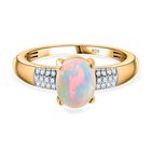 AA Natürlicher, äthiopischer Welo Opal, Weißer Diamant Ring, 925 Silber Gelbgold Vermeil, (Größe 18.00) ca. 1.30 ct