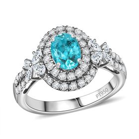 RHAPSODY zertifiziert und geprüft AAAA Paraiba Turmalin und VS-EF Diamant Ring, 950 Platin - 2 ct.