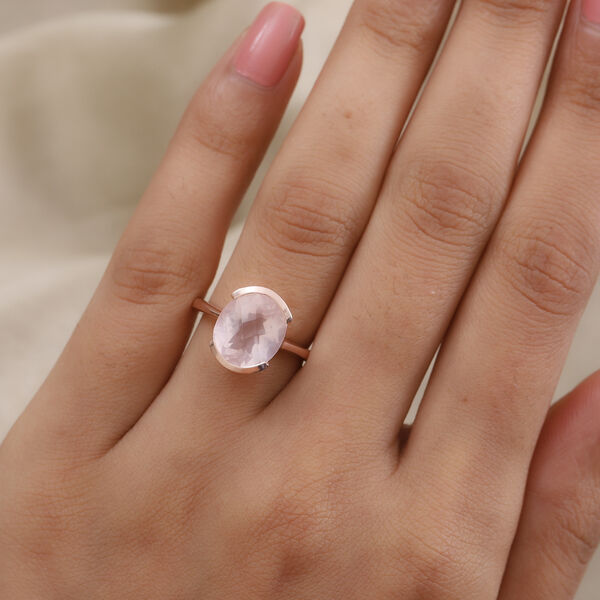 Rosa Quarz Solit&auml;r Ring 925 Silber Ros&eacute;gold image number 3