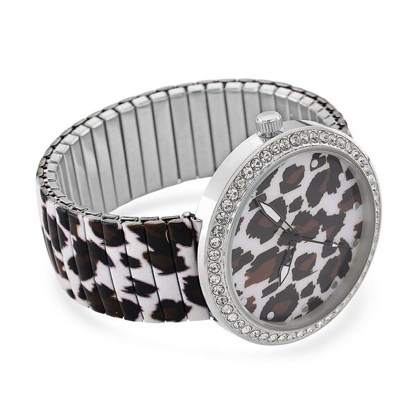 STRADA - Armbanduhr mit Leopardenmotiv, Kristall-Lünette, Japanisches Uhrwerk, Edelstahlzugband, Reiner Edelstahl image number 5