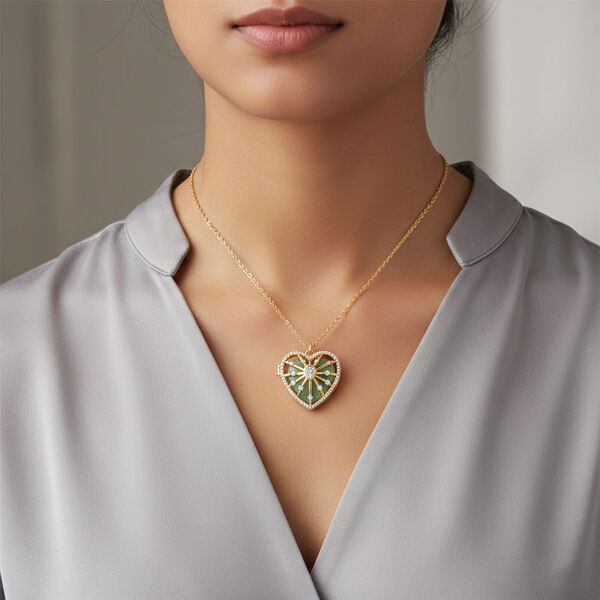 Herz Anh&auml;nger mit wechselbaren Edelsteinen und Kette, ca. 50 cm + 5 cm Extender, Nickelfreies Messing, Goldfarben image number 3