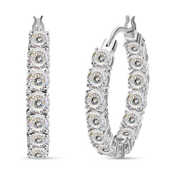 120 Facetten Moissanit Creolen, 925 Silber rhodiniert ca. 12.28 ct